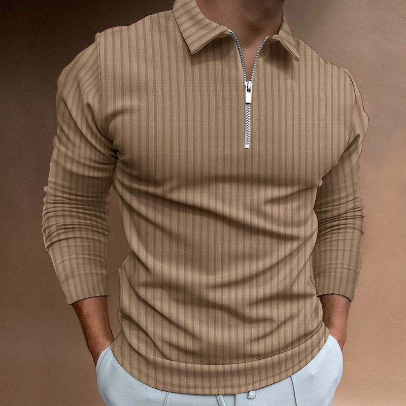 New POLO shirt zipper striped long sleeve men's polo shirt