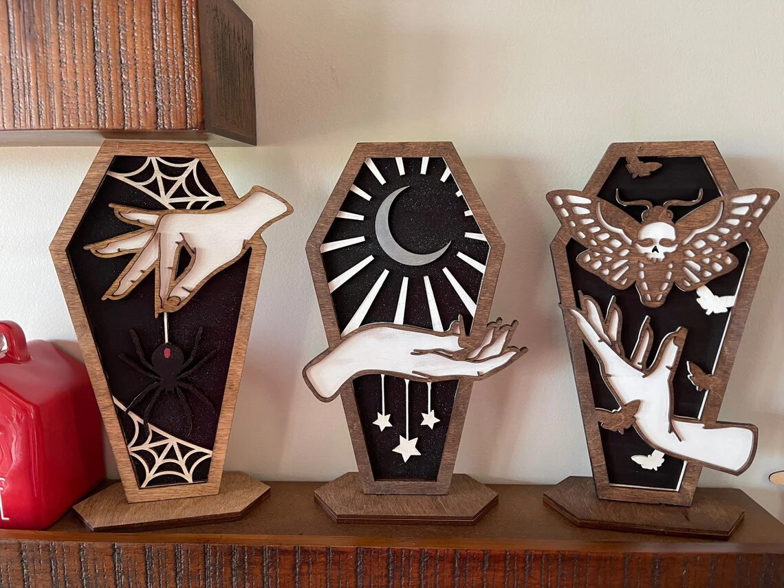 You choose witch hand wooden coffin decor