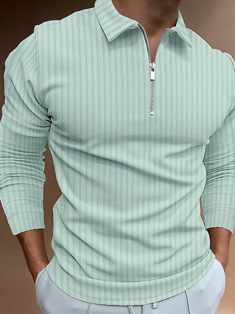 Men's Zip Stripe Long Sleeve Polo Shirt