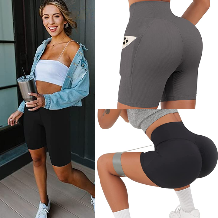 Women V Cross Waist Biker Shorts with Pockets - Comfortable & Breathable Peach Butt Lifting Sexy Shorts