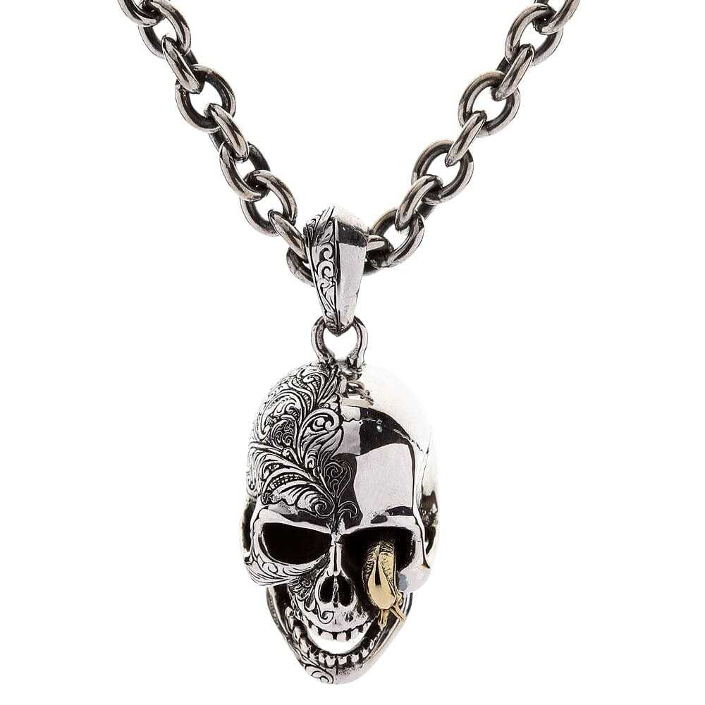 Sterling Silver Worm Skull Necklace