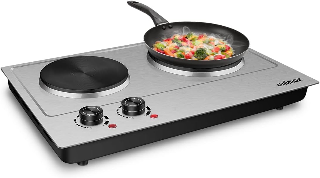 CUSIMAX 1800W Double Hot Plate for Cooking Double Burners Electric Countertop