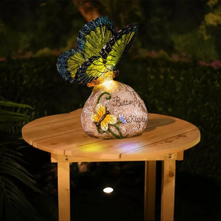 Hailey Solar Garden Stone Life is Beautiful Butterfly Kisses Statue