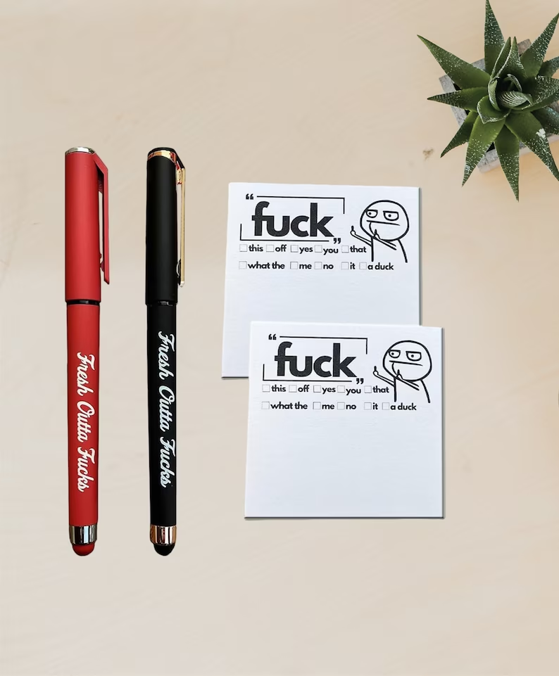 Fresh Outta Fucks Pad and Pen, Fresh Out of Fcks Pen Set, Black Post It  Notes, Snarky Novelty Office Supplies (Mix)