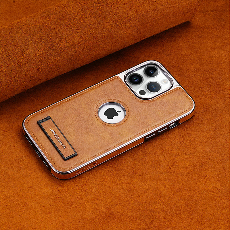 Solid Color Leather Bracket Case Cover For iPhone