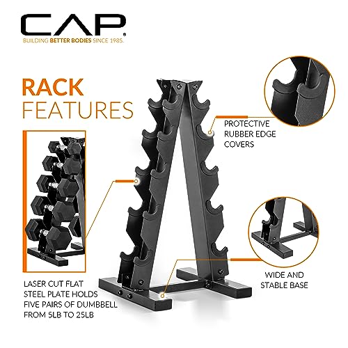 CAP Barbell 150 LB Coated Hex Dumbbell with Tinted Handle Weight Set and Vertical Rack