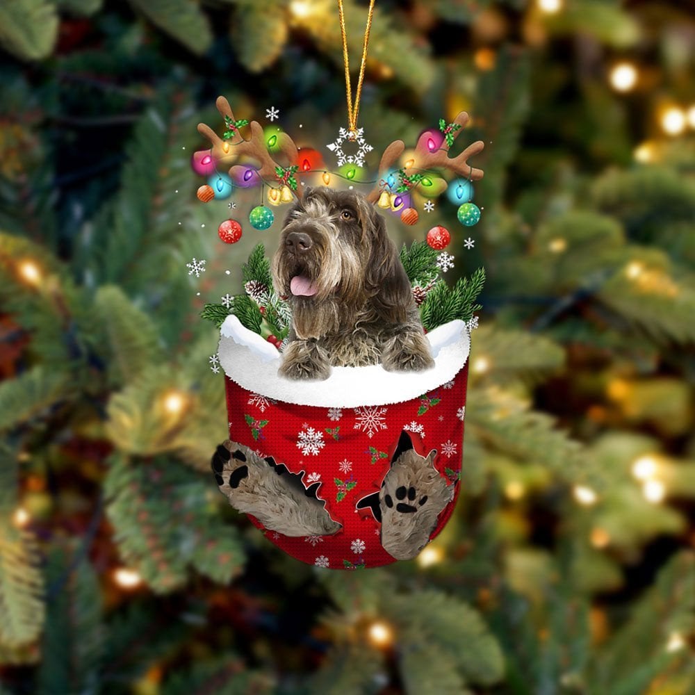 Wirehaired Pointing Griffon In Snow Pocket Ornament