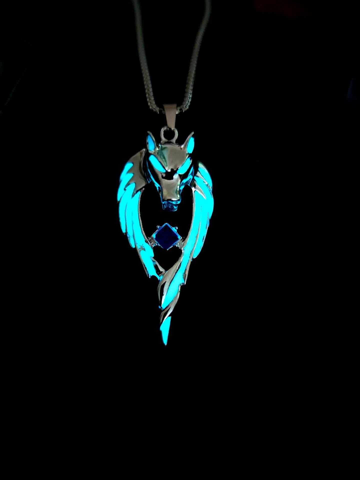 Glow In The Dark Wolf Charm Necklace