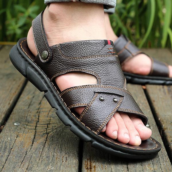 Chicinskates Men's Leather Comfortable Adjustable Sandals