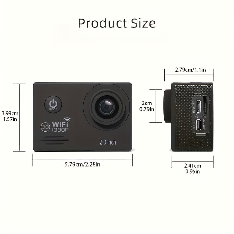 (Built-in Battery) Wifi HD 1080 Action Camera 30m Waterproof Underwater Camera 140 Degrees Ultra-wide Angle Lens Convenient Waterproof Action Camera 2 Inch Display Wifi Camera Multiple Languages Optional Waterproof Camera With 32G TF Card For Thanksgiving