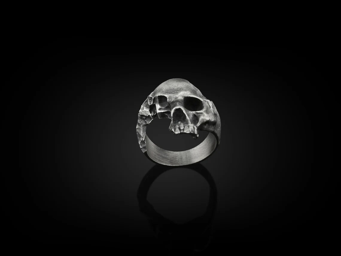 Wounded Skull Handmade Sterling Silver Men Biker Ring