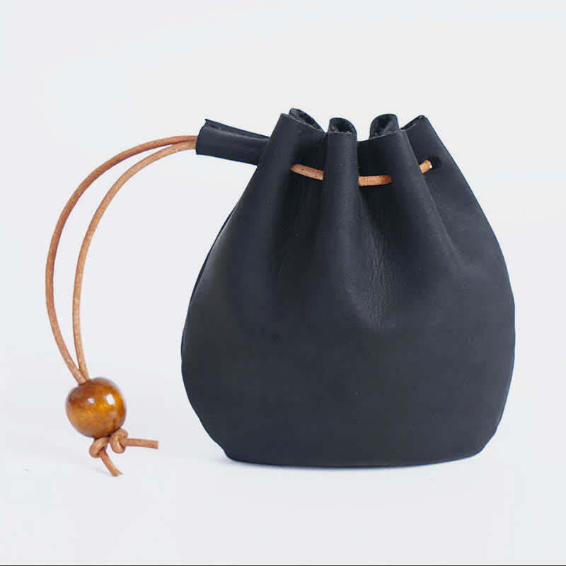 Leather Drawstring Pouch Retro Coin Purse Wallet for Women Men