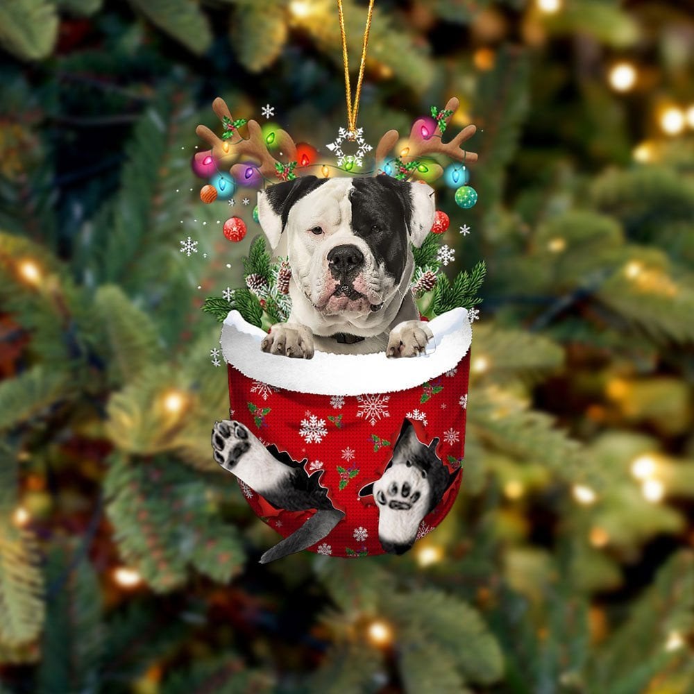 American Bulldog In Snow Pocket Ornament