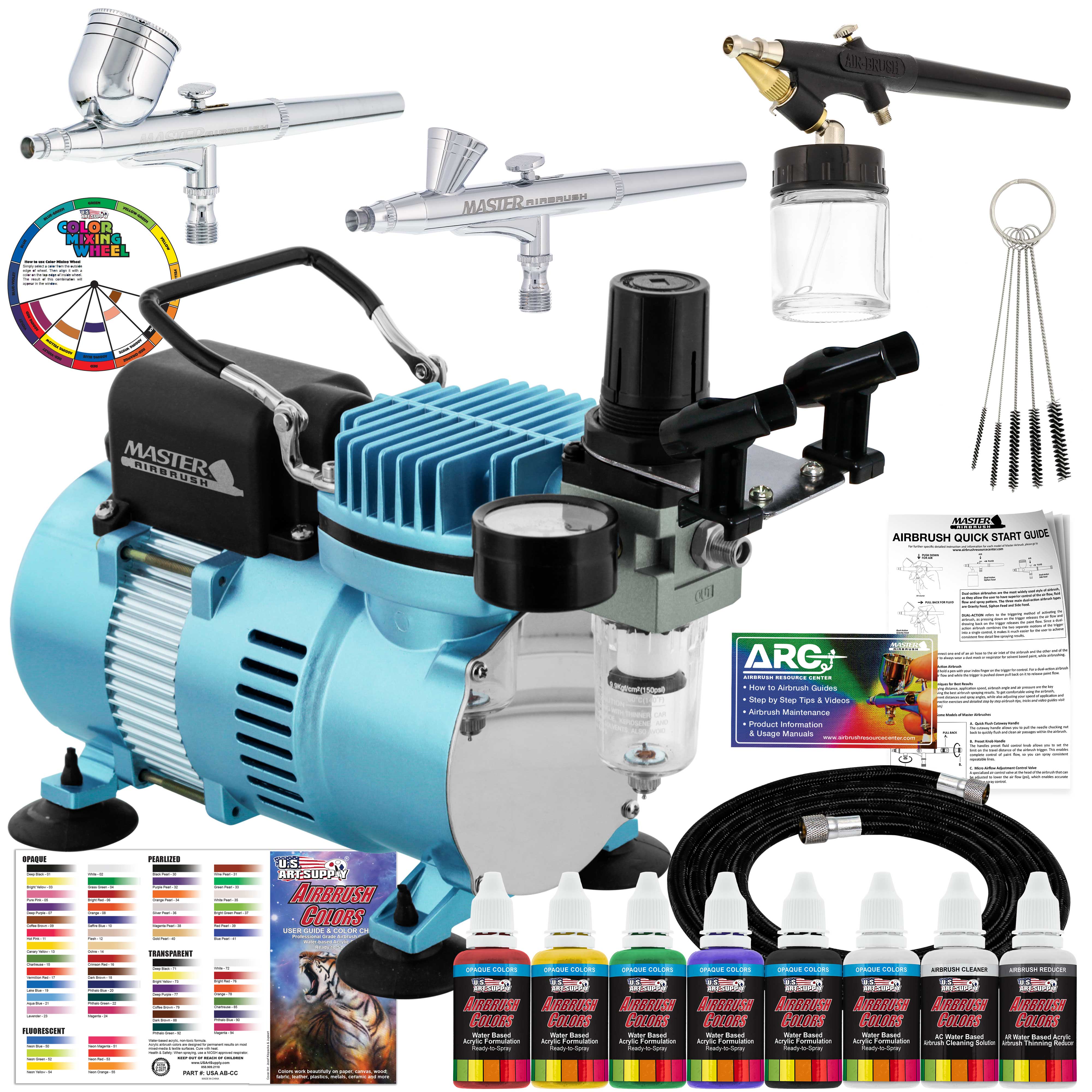 Master Airbrush Professional 3 Airbrush System with Powerful Cool Runner Dual Fan Compressor