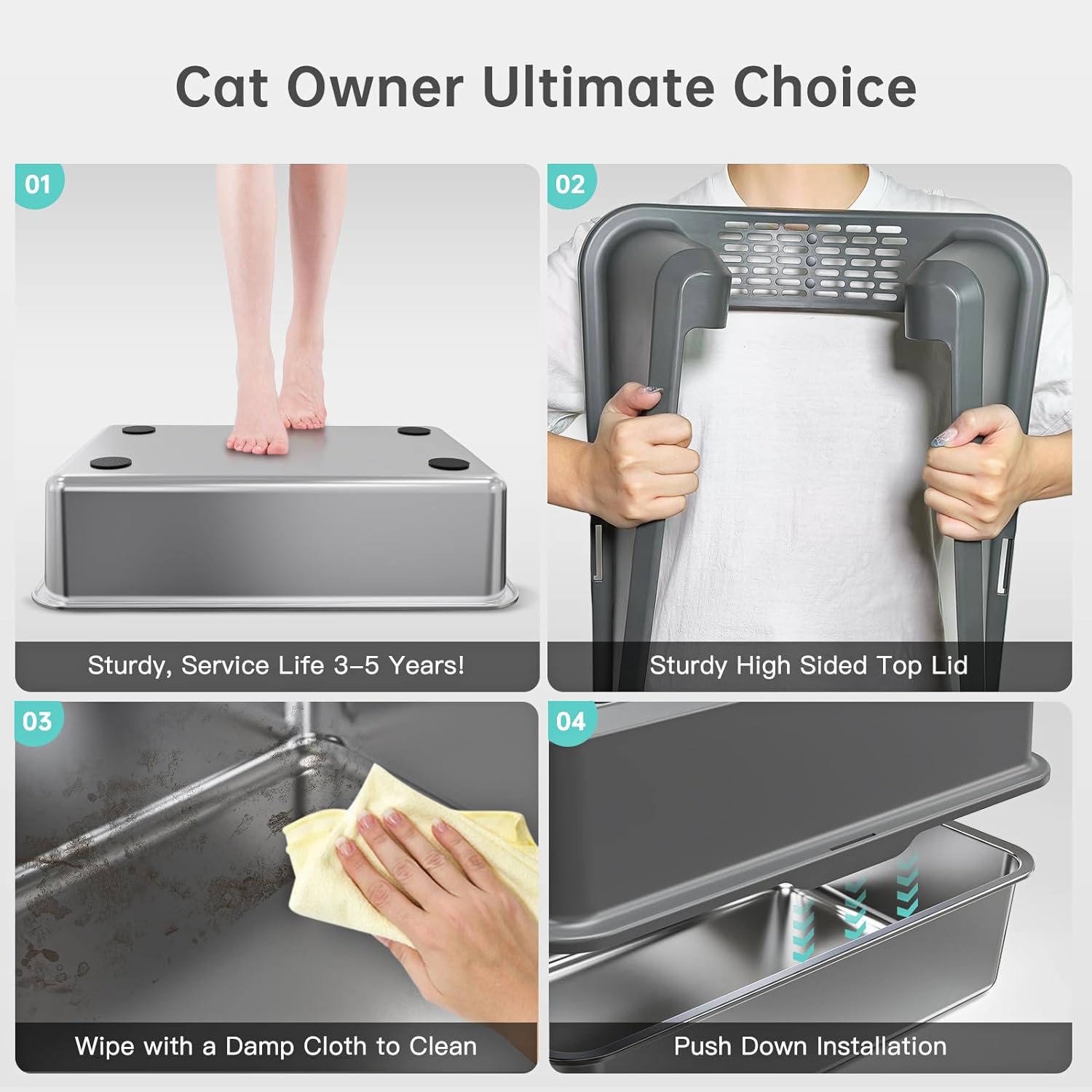 WoofiGo Enclosed Stainless Steel Cat Litter Box with Lid