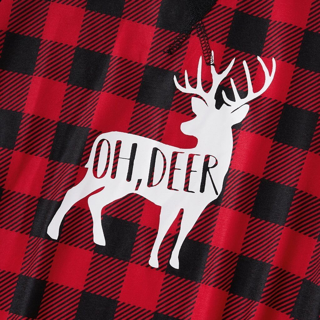 Christmas Deer Print Plaid Design Family Matching Pajamas Set