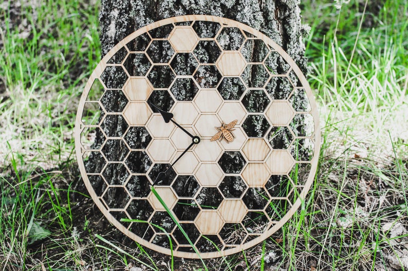 Handicraft Bee and Honeycomb Wooden Wall Clock