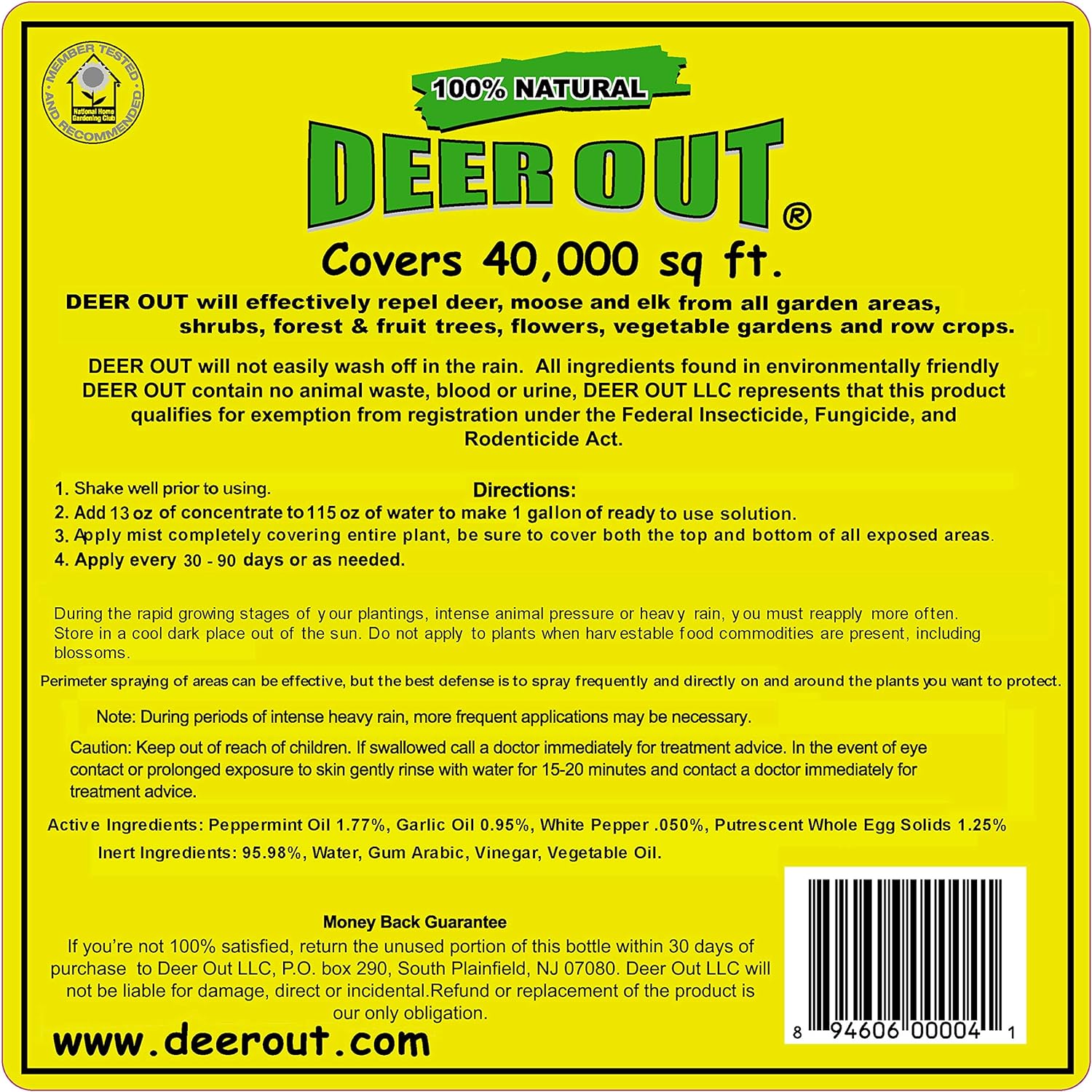 Deer Out Repellent 1 Gallon Concentrate Makes 10 Gallons