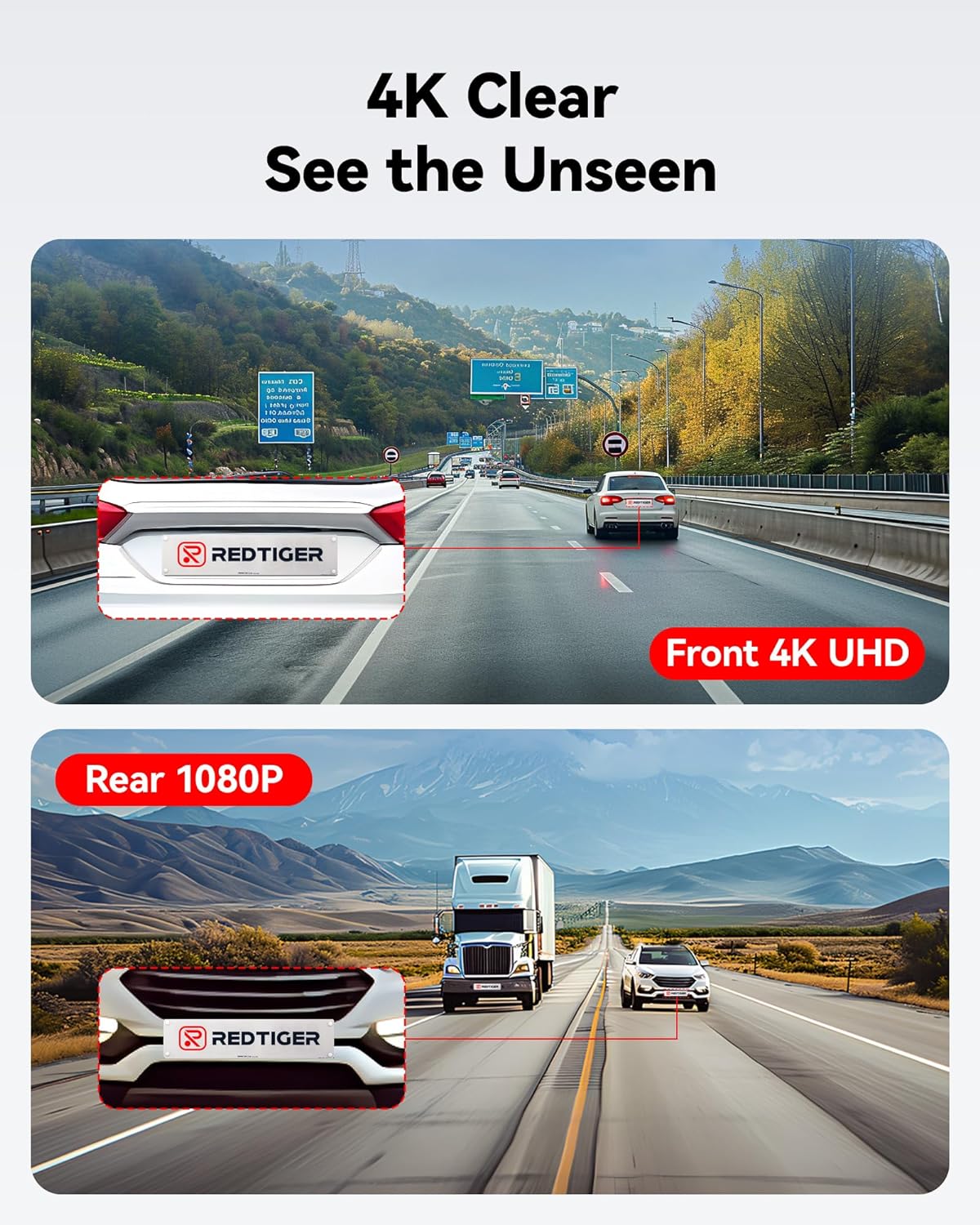 REDTIGER Dash Cam Front Rear 4K/2.5K Full HD Dash Camera for Cars