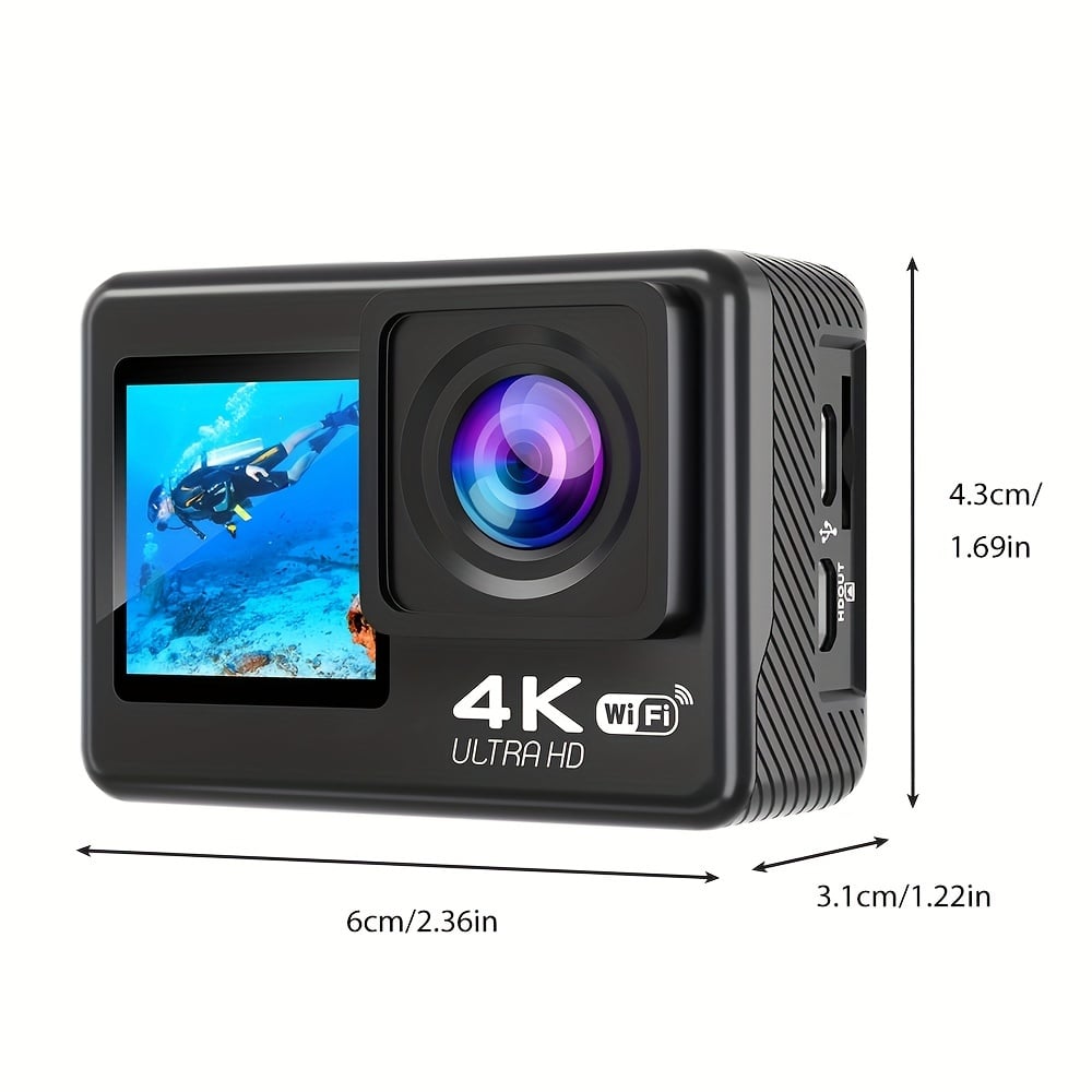 4K/60fps Touch Screen Hd Screen 170 Degree Wide Angle Unwaterproof 1181.1inch WiFi Action Camera With Remote Control Max Support 128GB Memory Card (not Included Sd Card )