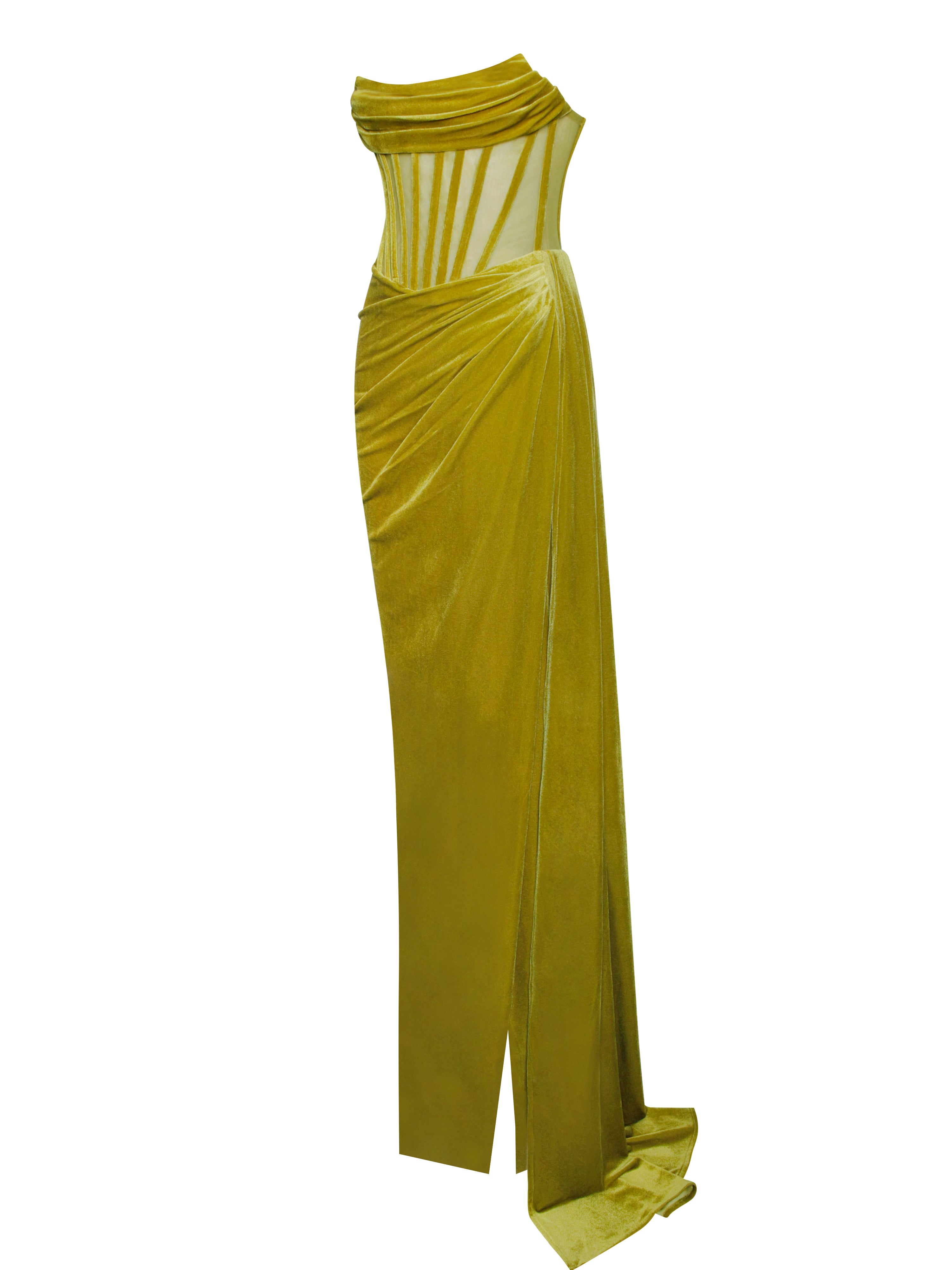 Leilani Corset Split Maxi Dress In Gold