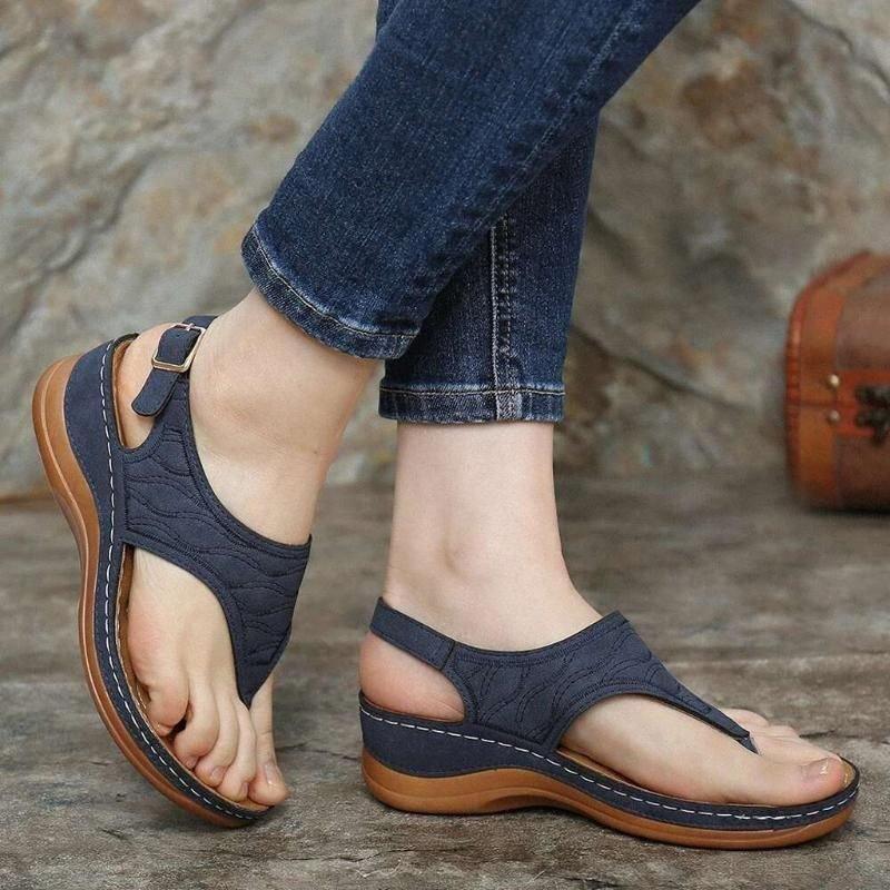 Embroidery Comfy Slipper Wedge Sandals