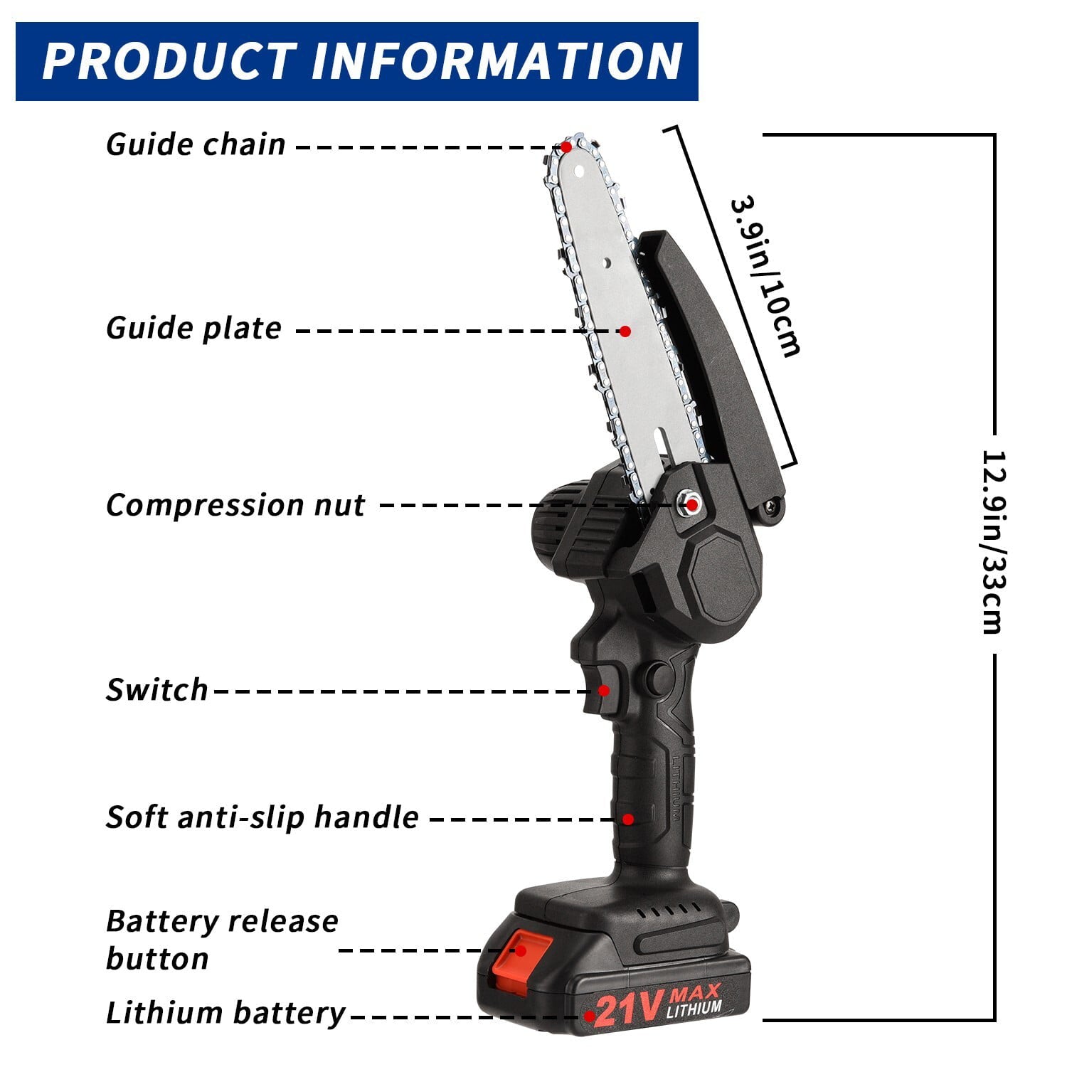 WUKETIN Mini Chainsaw Kit 4-Inch+6-Inch Adjustable Cordless Handheld Chain Saw