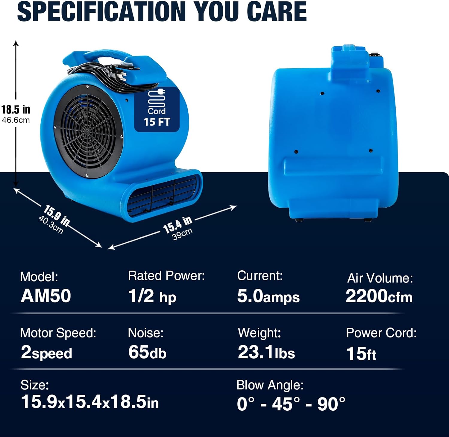 Mounto Air Mover Floor Drying Blower Fan 2200 CFM Air Flow for Drying Cooling Circulation