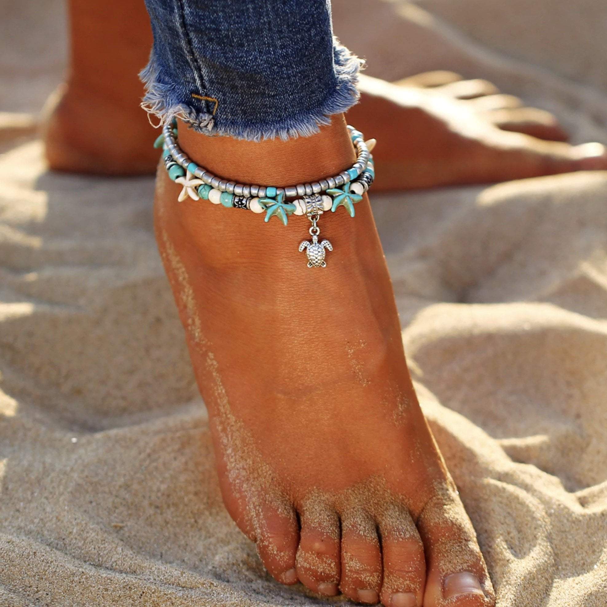 Beachy Sea Star & Turtle Anklet