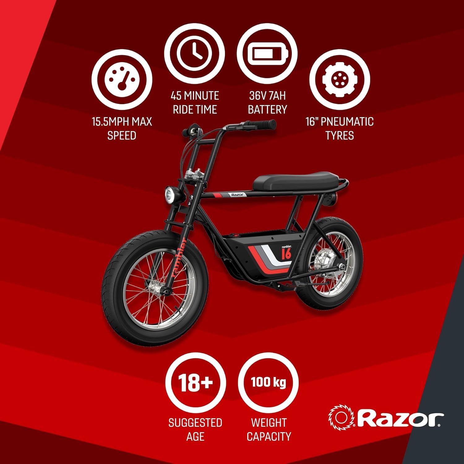 Razor Rambler Electric Minibike with Retro Style Up to 15.5 MPH