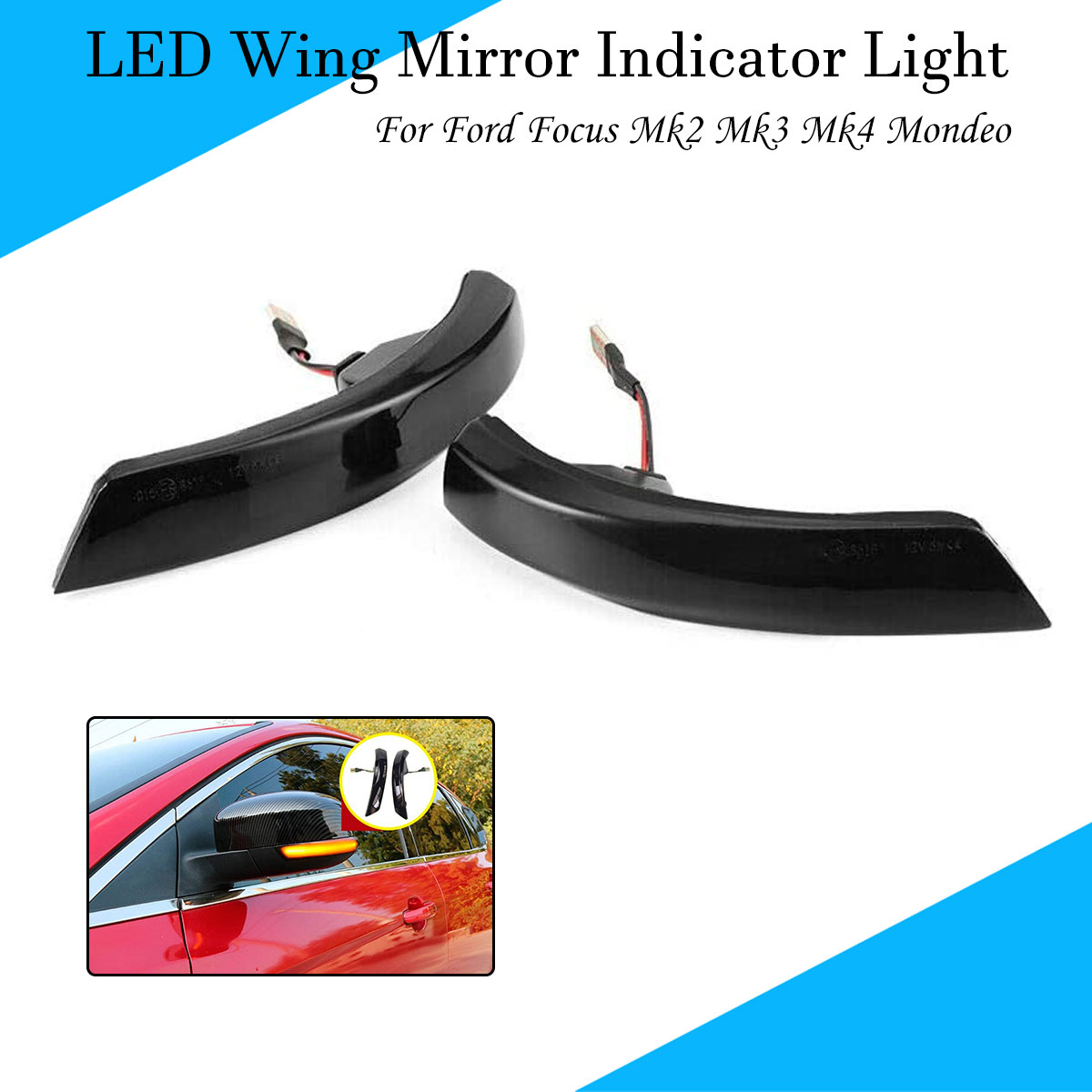 2PCS DRIVER WING MIRROR INDICATOR REPEATER LIGHT FOR FORD FOCUS 2008-2018