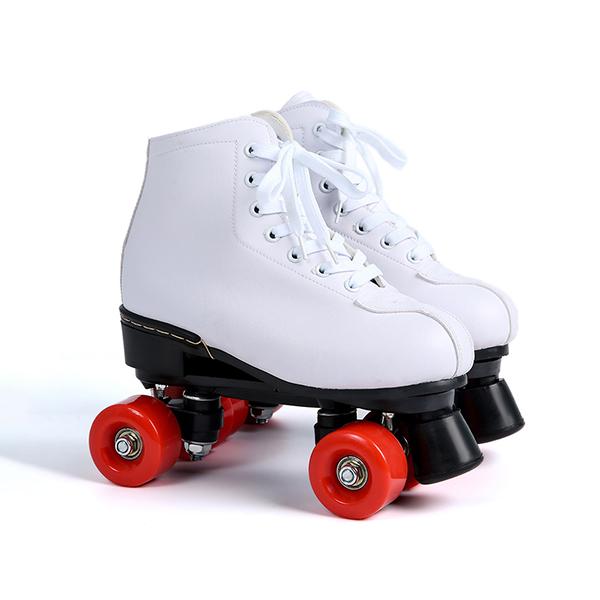 Chicinskates Leather White Double Row Four Wheel Skates