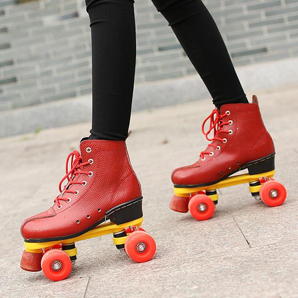 Chicinskates Red Cowhide Double Row Skates