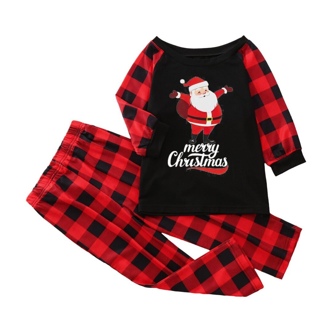 Santa Claus Merry Christmas Plaid Family Matching Pajamas Sets
