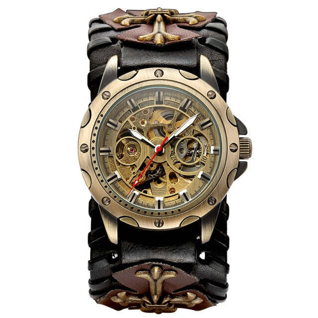 Retro Gothic Bronze Skeleton Automatic Mechanical Watch