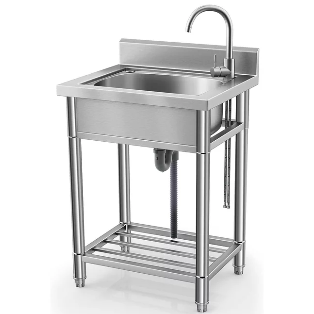 Worcest Utility Sink Free Standing Single Bowl Kitchen Sink with Cold and Hot Water Pipe