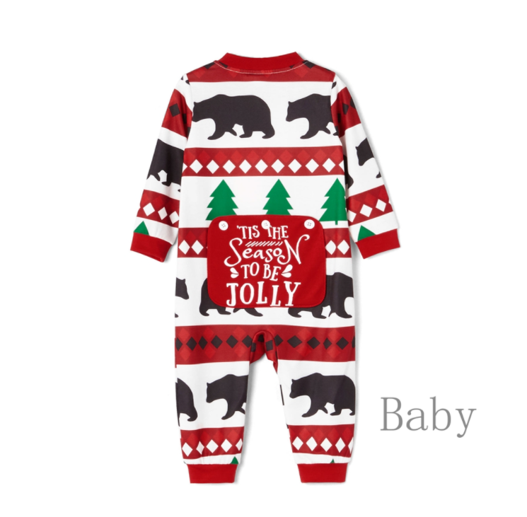 Christmas Tree and Bear Patterned Family Matching Onesies Flapjack Pajamas （Flame Resistant）