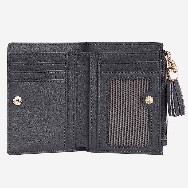 Women Leather Wallet Tassel Bifold Wallet Embroidery Card Holder with AirTag Holder