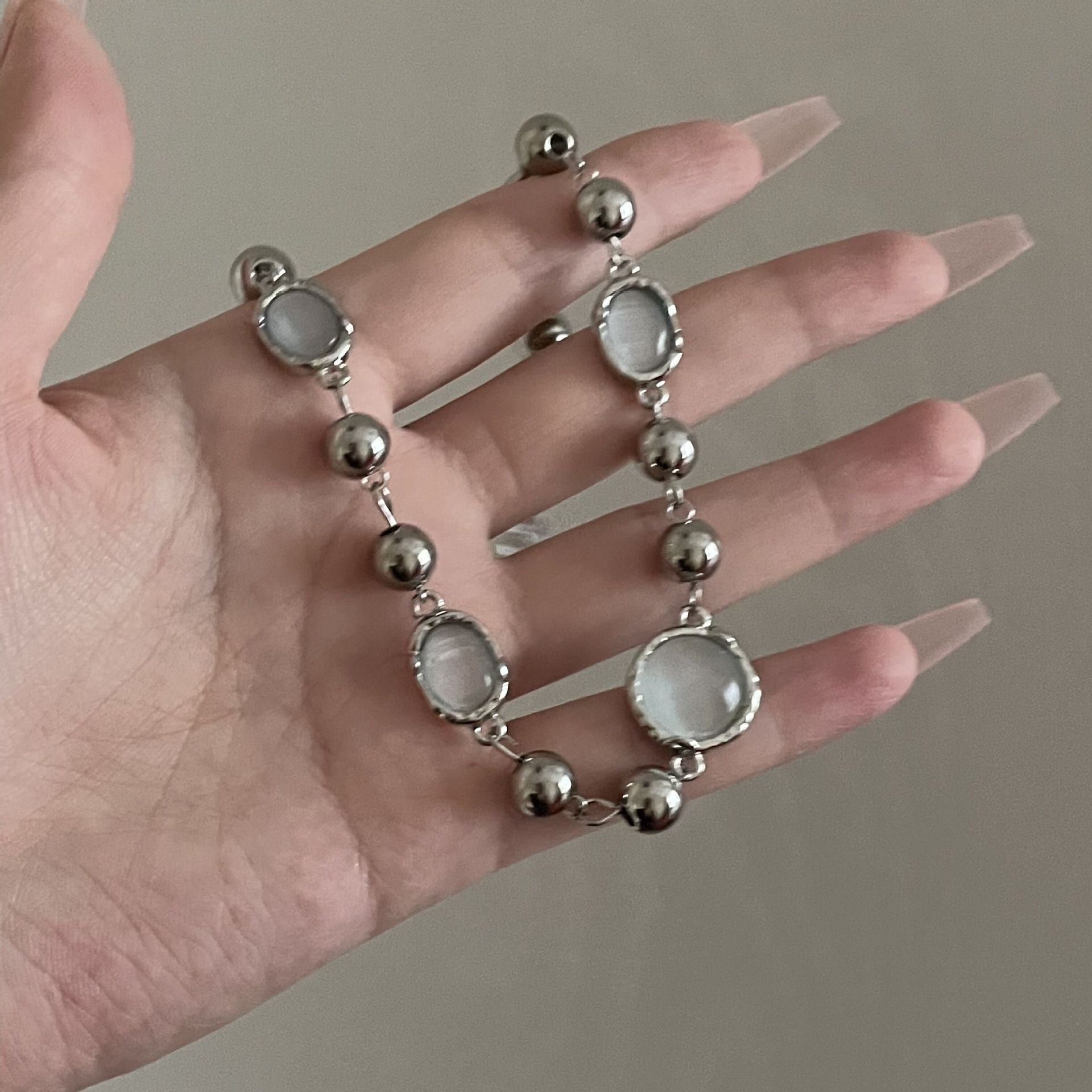 Light luxury gemstone round bead necklace