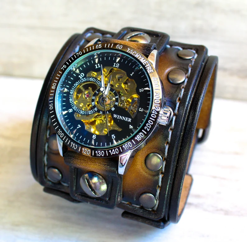 Double Buckle Steampunk Leather Watch