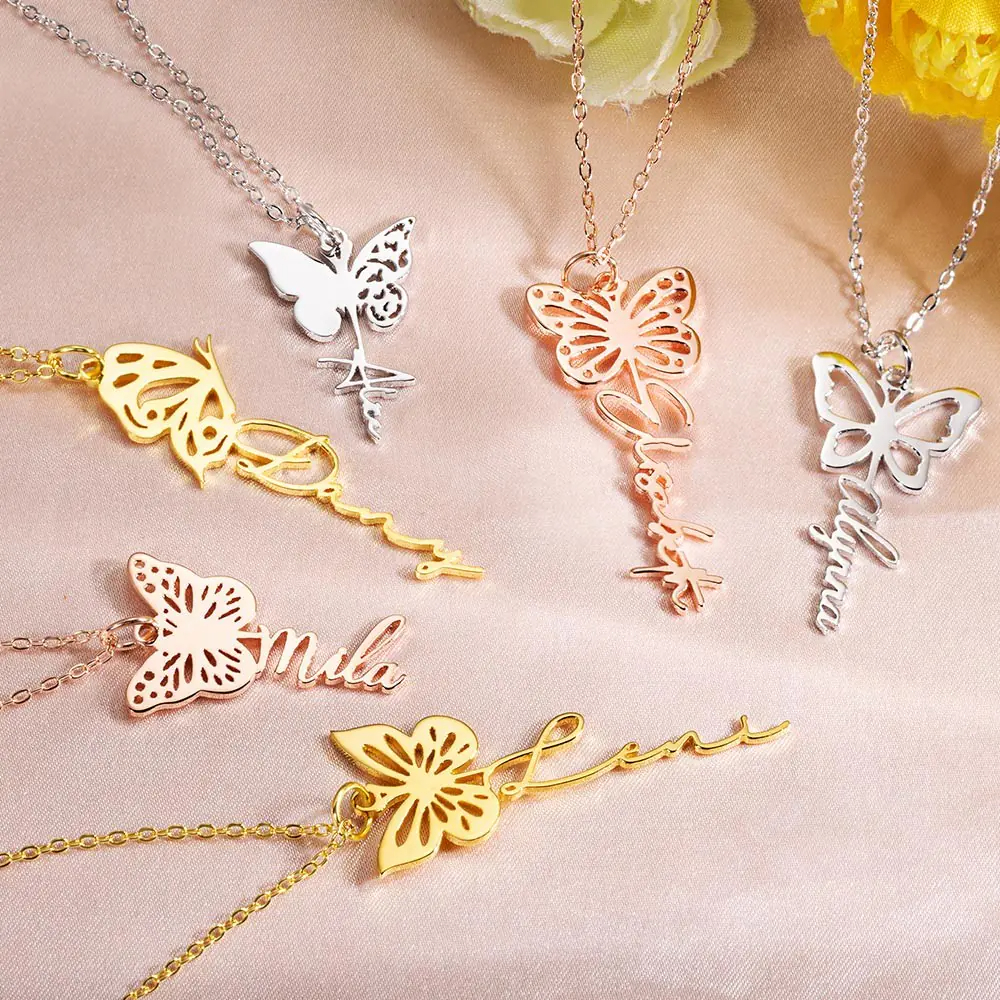 Fluttering Grace: Personalized Sterling Silver 925 Butterfly Name Necklace