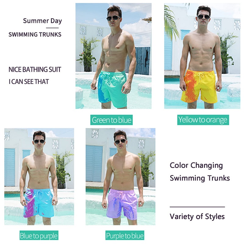 Men's Sports Quick Dry Temperature Sensitive Color Changing Swim Trunks