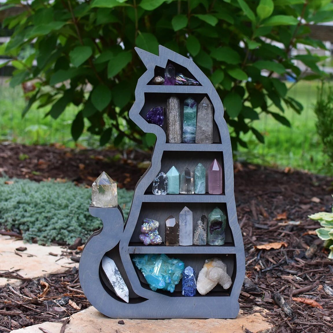 Cat in the Moon Crystal Wooden Shelf