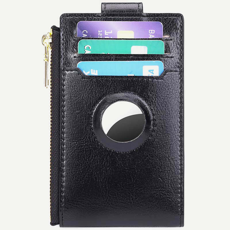 Genuine Leather Multi Card Organizer Thin Wallet Card Holder with Zipper Pocket