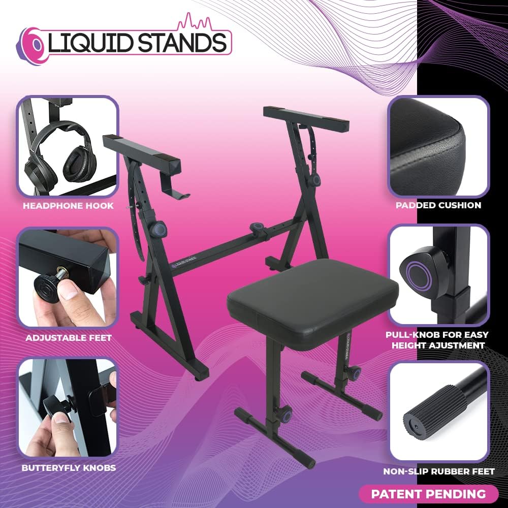 Liquid Stands Piano Keyboard Stand and Bench Set Portable Heavy Duty Digital Piano Stand