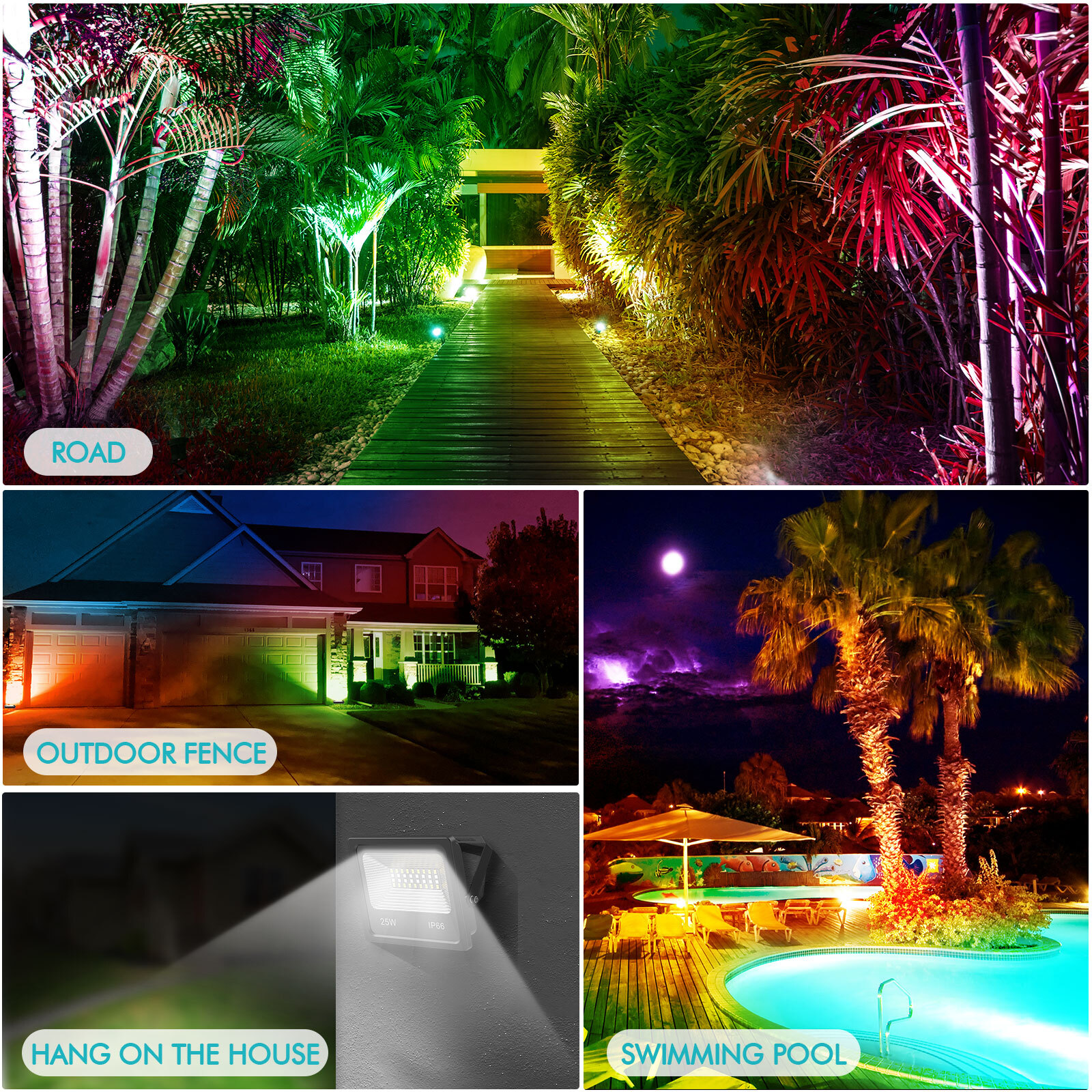 25W RGB Floodlight Outdoor or Indoor,Bluetooth Smart Colour Changing LED Flood Light APP Control,Waterproof Stage Landscape with Dimmable,Timing,Grouping Control,Music Sync