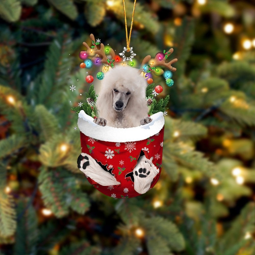 WHITE Standard Poodle In Snow Pocket Ornament