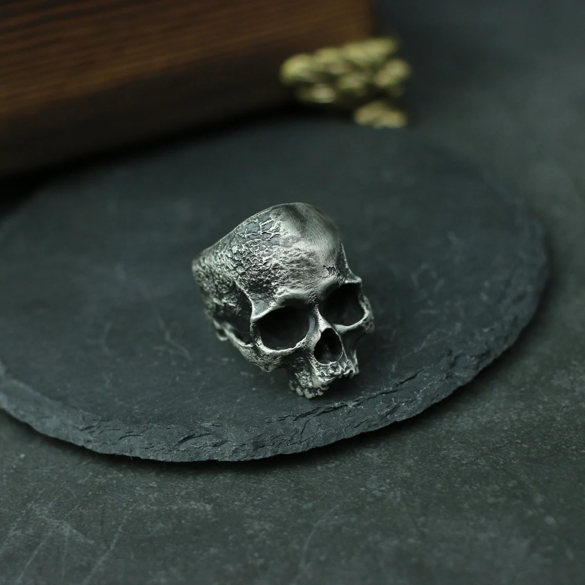 Jawless skull 925 silver ring
