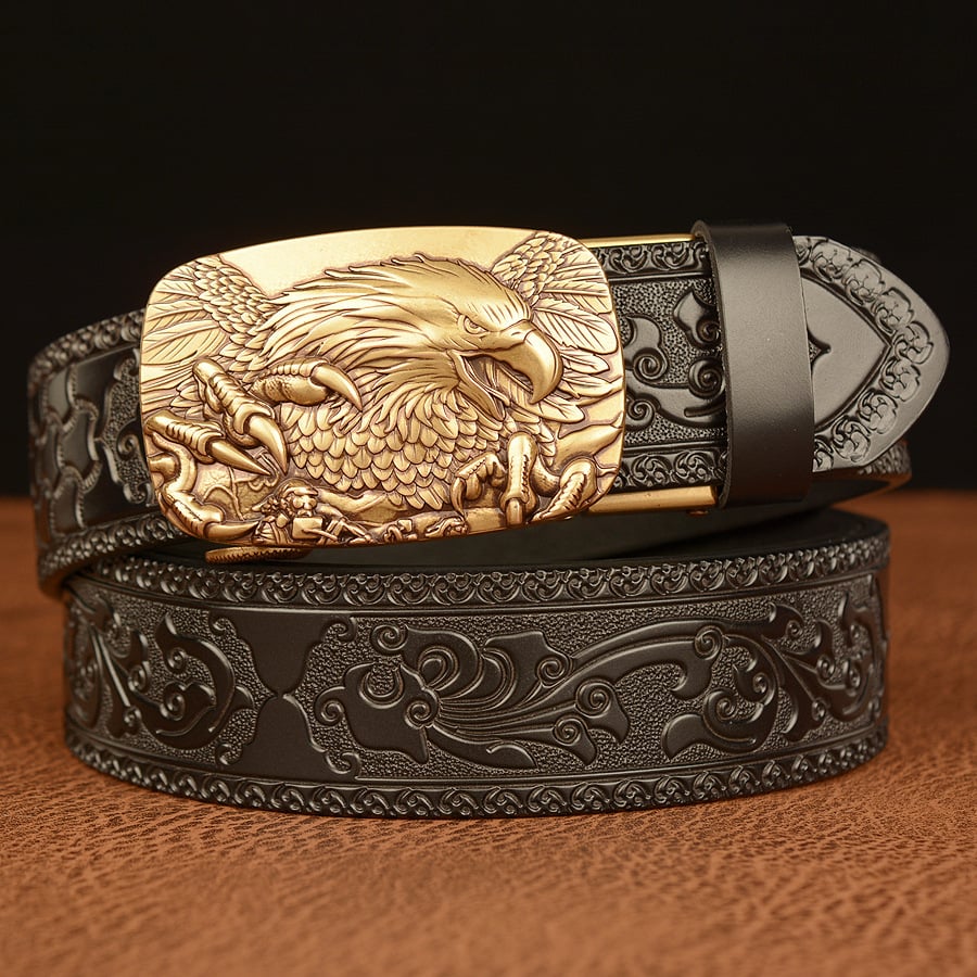 Bald Eagle Cowboy Leather 3D Manual Engraved Belt