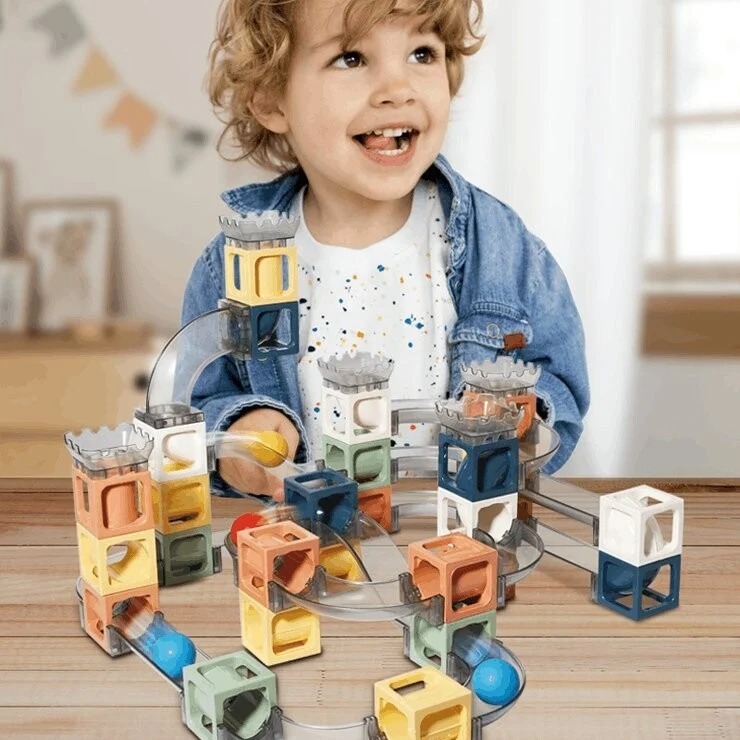 Magnetic Blocks Marble Run for 3-8 Year Old, Montessori Sensory Magnetic Cube Stacking Blocks Activity Toys for Toddlers